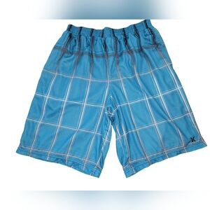 Men's Hurley Blue Plaid Black White Mesh Lined Swim Trunks Size Small